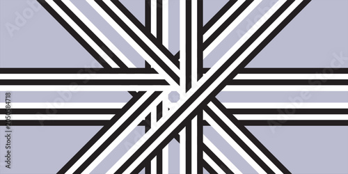 A clean minimalist geometric background featuring an interlocking array of monochrome stripes radiating from an off-center vortex point.