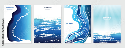 Cuadro en lienzo Blue sea and river Card set vector