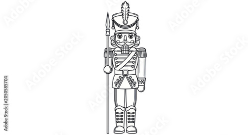 Foto Nutcracker Soldier, Christmas Toy, Festive Holiday Decoration, Line Art