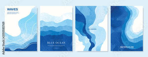 Obraz na płótnie Blue sea and river Card set vector