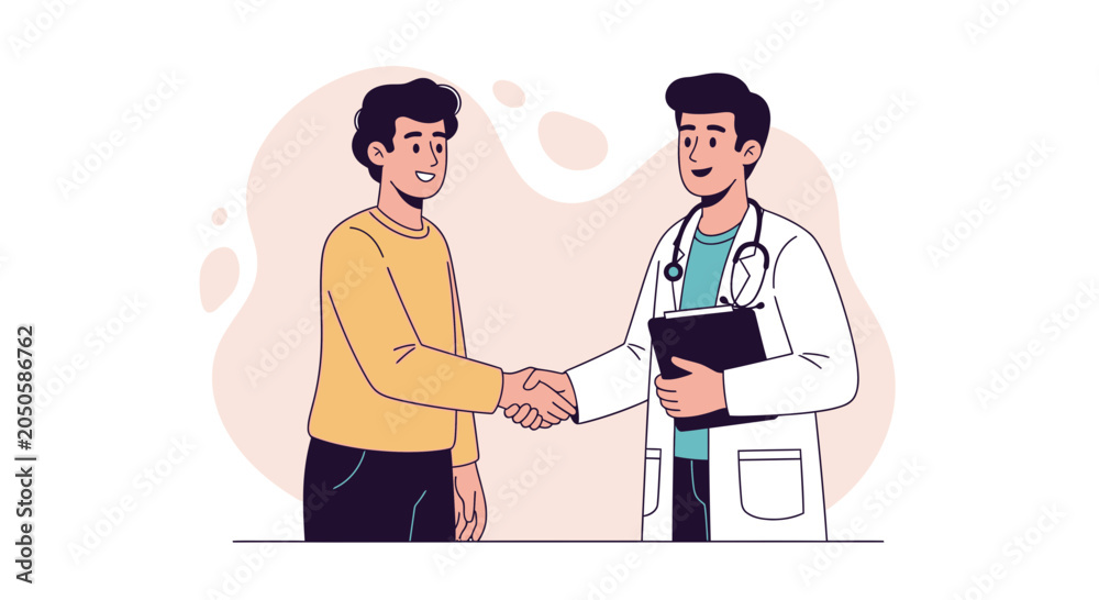 Obraz premium Doctor welcomes patient with handshake, illustration