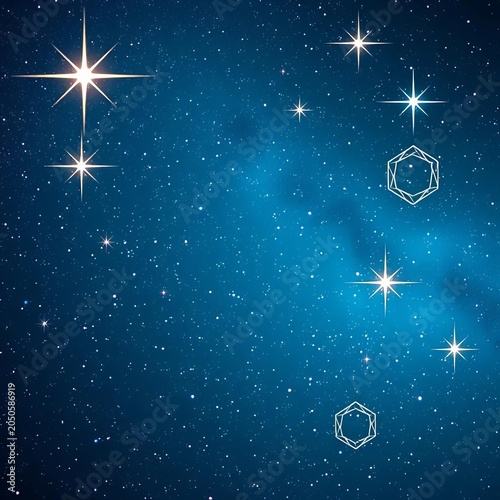 Shimmering diamond shapes adorn a celestial night sky with sparkling star accents, Decorative, Glamour