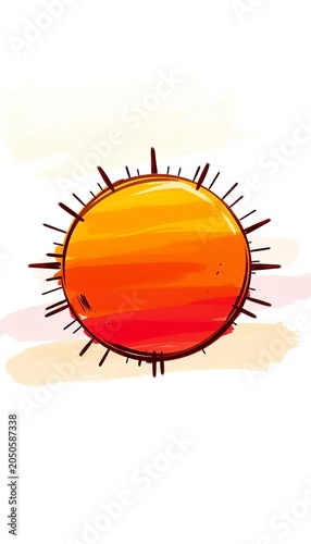 Sunset sun clip art design element painted sketchy sun drawing brushstroke effect, textured, warm