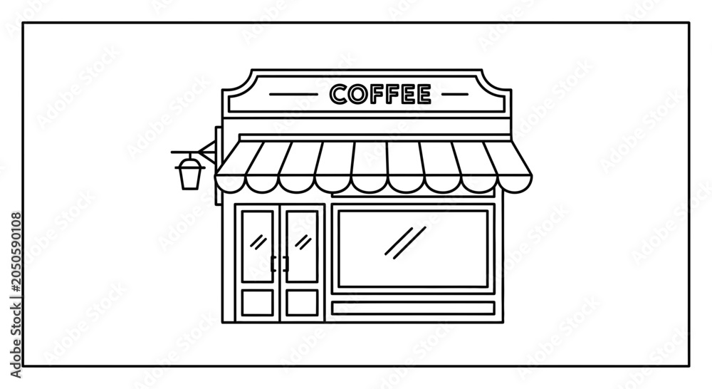 Fototapeta premium Minimalist Line Art Coffee Shop Exterior Facade with Signage