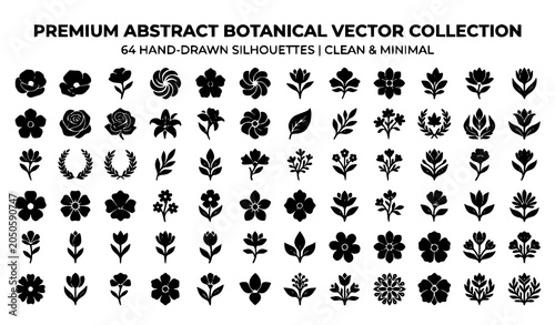 Fotografia Hand drawn abstract flower silhouette vector assortment with botanical floral de