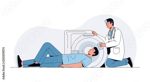 Doctor Assisting Patient Undergoing MRI Scan in Modern Medical Facility