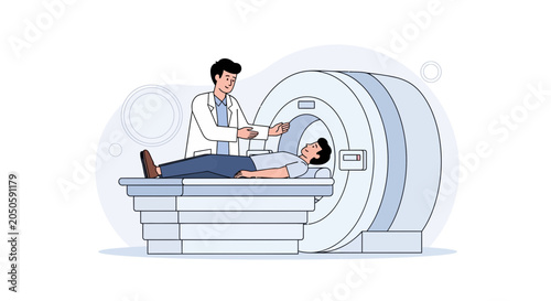 Doctor Assisting Patient During MRI Scan in Modern Medical Facility