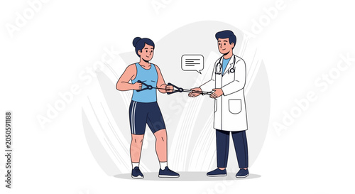 Doctor Assisting Patient with Resistance Band Exercise for Rehabilitation and Fitness Training