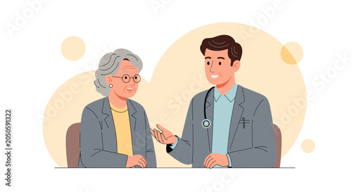 Doctor consulting elderly woman, healthcare concept, illustration
