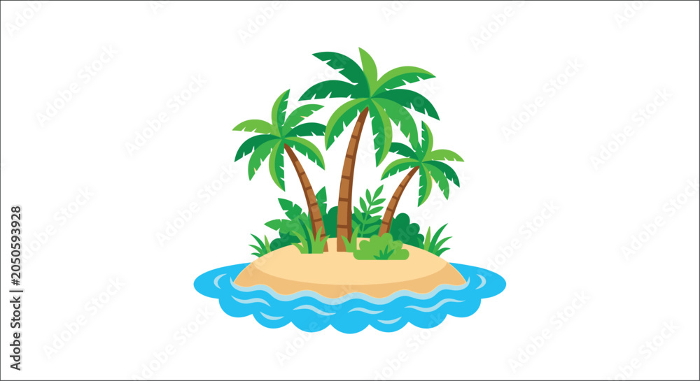 Obraz premium Tropical island with palm trees vector illustration on white background