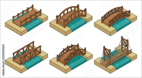 Foto Isometric Bridges Collection Detailed Vector Illustration With Water Features