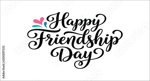 Photos Friendship day lettering with floral ornament and pink heart white background