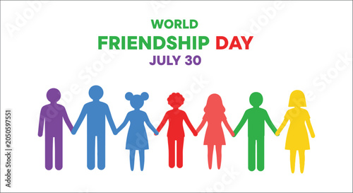 Bilde på lerret Human silhouettes holding hands colorful vector illustration for friendship day