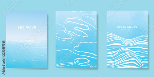 Quadro su tela Blue sea and river Card set vector