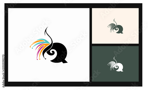 peacock symbol stockvector letter Q logo