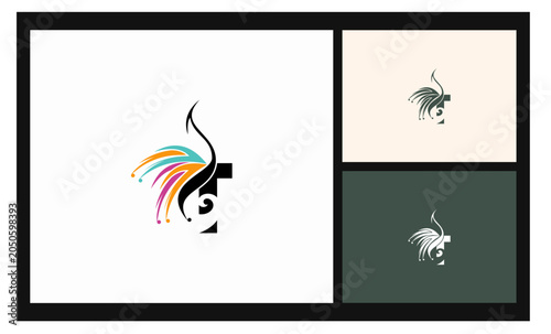 peacock symbol stockvector letter T logo