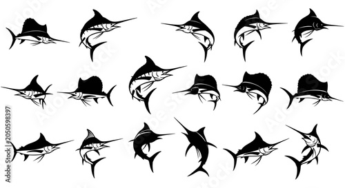 Canvas Print Sailfish Marlin Vector Collection - Ocean Sport Fishing Icons
