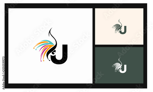 peacock symbol stockvector letter U logo