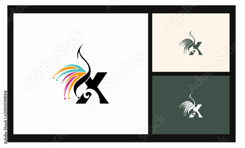 peacock symbol stockvector letter X logo