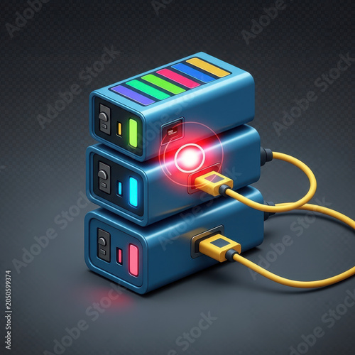 A colorful electronic device with glowing lights and connected wires