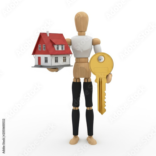 Family holding a model house and keys together in celebration