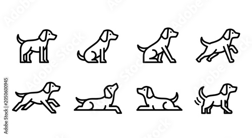Fotografie Minimalist Dog Line Art Icon Set with Various Puppy Poses