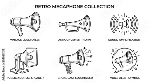 Photos Retro Megaphone Collection: Vintage Loudhailer, Announcement Horn, Sound Amplifi