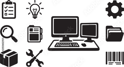 Computer and tools icons for business workflow management