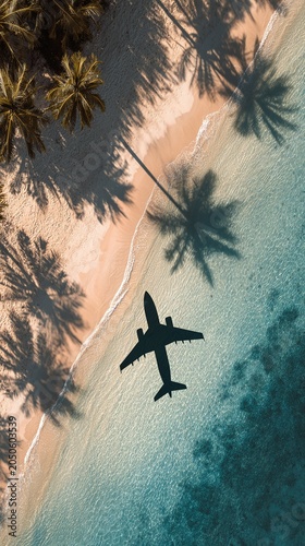 Airplane on a tropical beach landing.