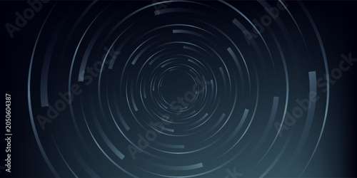 Blue abstract background with glowing circles. Swirl circular lines pattern. Geometric spiral. Twirl element. Modern graphic design. Futuristic technology concept.