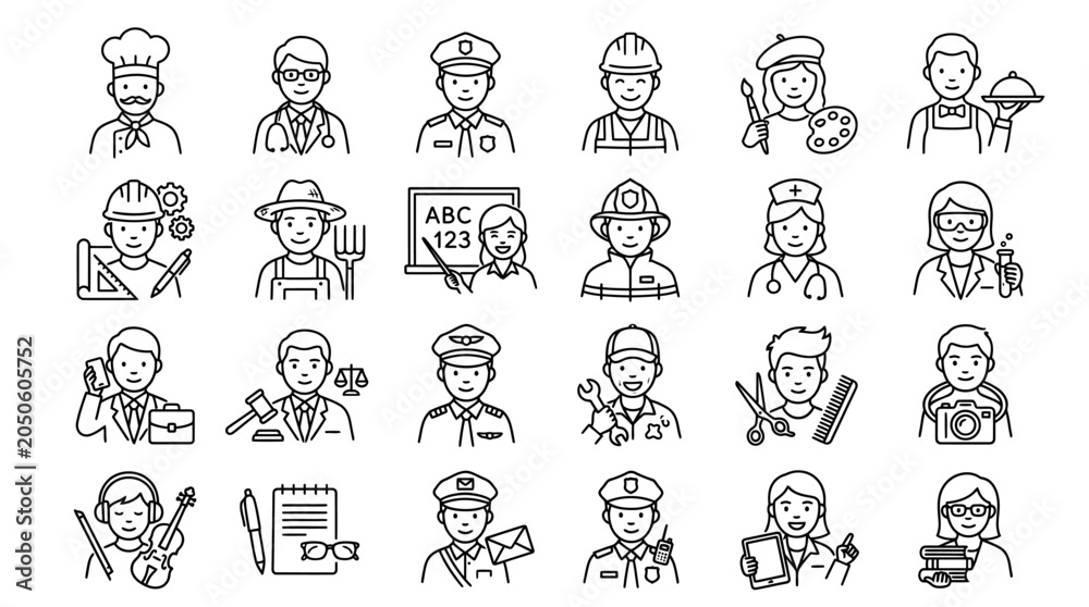 Fototapeta premium Various Occupation Icons nurse hat vector