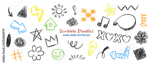 Hand drawn scribble doodles vector elements set, Black brush strokes scrapbook elements, sketch lines vector illustrator