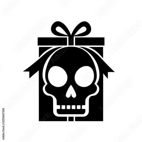 Vector skull icon inside gift box with ribbon dangerous surprise concept
