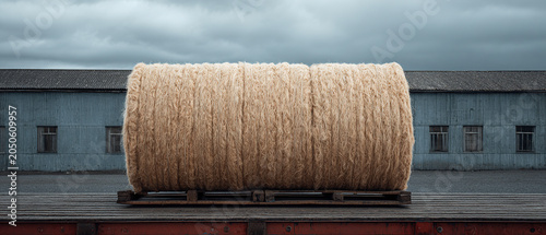 A wool bale being loaded onto a truck, ready to be transported to a processing facility, hardworking and practical