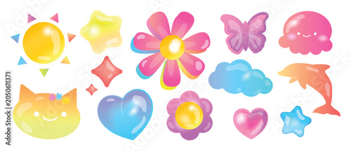 Foto Y2K cute elements vector set