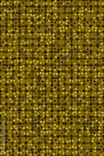 Golden backdrop with scattered star-like dots. Black accents form a subtle, repeating pattern. Texture glows softly with warm, radiant tones. Ideal for abstract backgrounds or digital designs