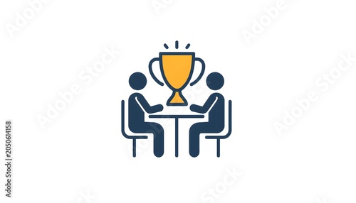 Dark Blue Startup Meeting Discussion Icon with Success Trophy Symbol