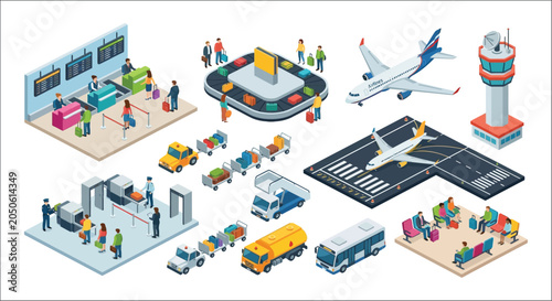 Airport Scene Illustration With Passengers Planes And Infrastructure