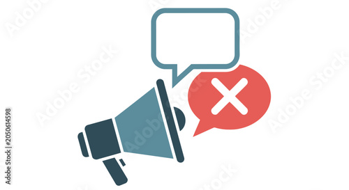 Foto Muted megaphone icon with crossed out speech bubble
