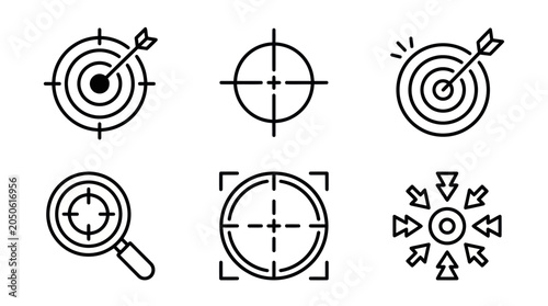 Obraz na płótnie Target Icons: Aim, Focus, Search, Precision, Objective, Strategy, Goals