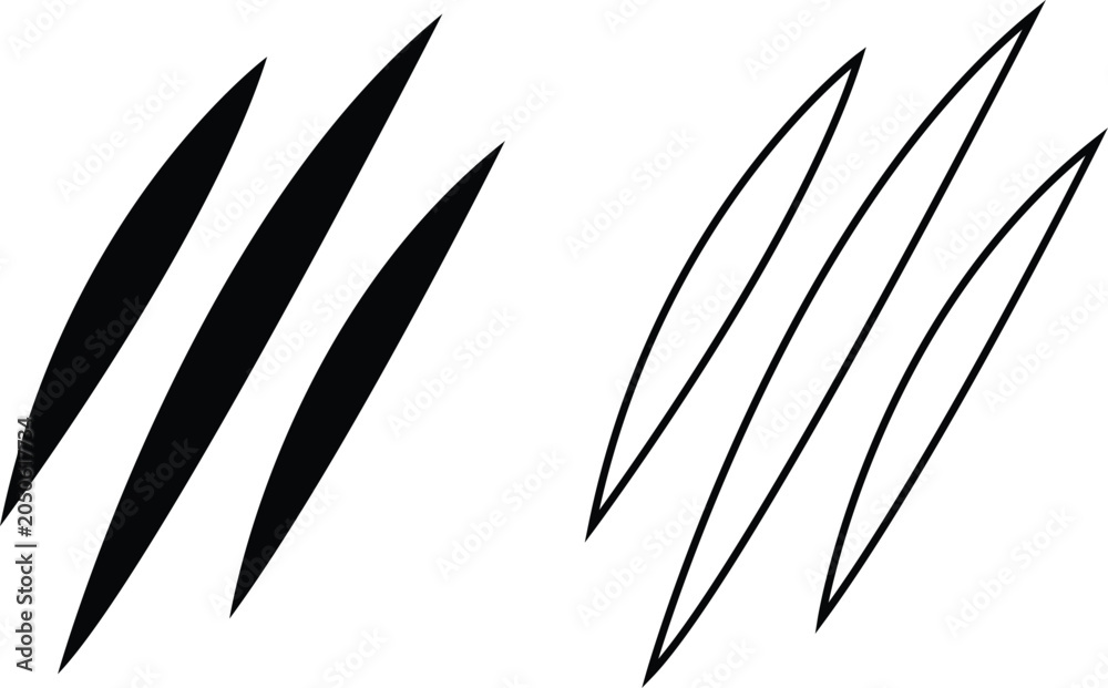 Obraz premium Claw Scratch Marks Icon Set Collection Group Black Flat Style Vector Illustration Bundle Animal Featuring Tiger Bear Wolf Monster Talon Slash Rip Tear Damage Symbols