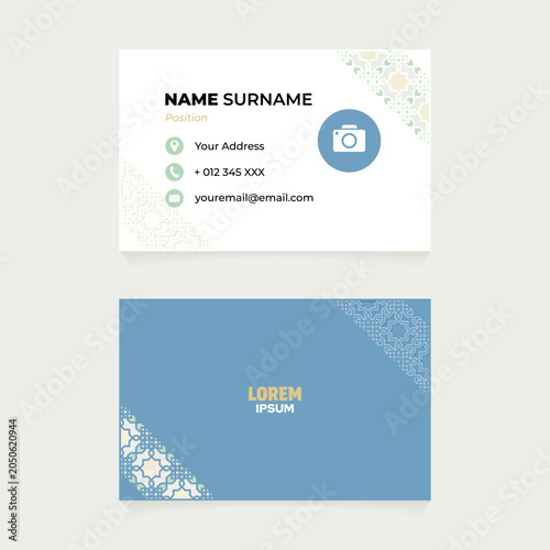 Elegant corporate business card template with diagonal corner modern Islamic pattern