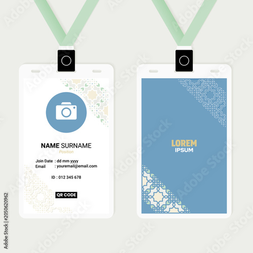 Corporate ID card badge template with modern Islamic diagonal corner geometric pattern