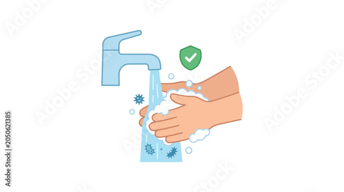 Hand washing with soap and water, hygiene illustration