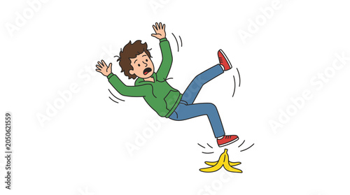 Φωτογραφία Boy slipping on banana peel cartoon