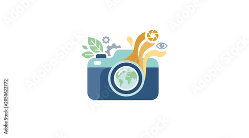 Creative World Photography Concept with Camera Icon