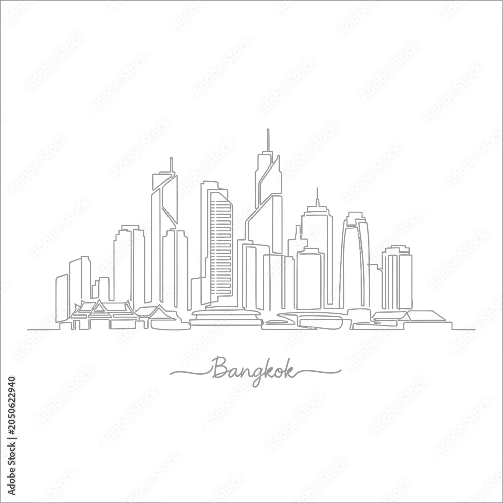 Fototapeta premium Bangkok Cityscape Line Art Drawing - Minimalistic Architecture Illustration