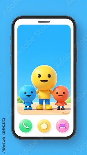 Cute Cartoon Weather Stickers and Characters Displayed on a Smartphone Screen