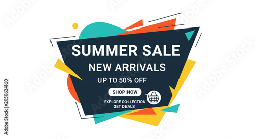 Quadro em tela Summer Sale New Arrivals Up To 50% Off Shopping Banner with Abstract Shapes