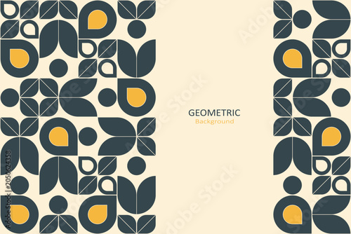 Elegant geometric floral background with retro-inspired navy and mustard motifs framing a clean central copy space, ideal for branding, posters, packaging, and modern design.